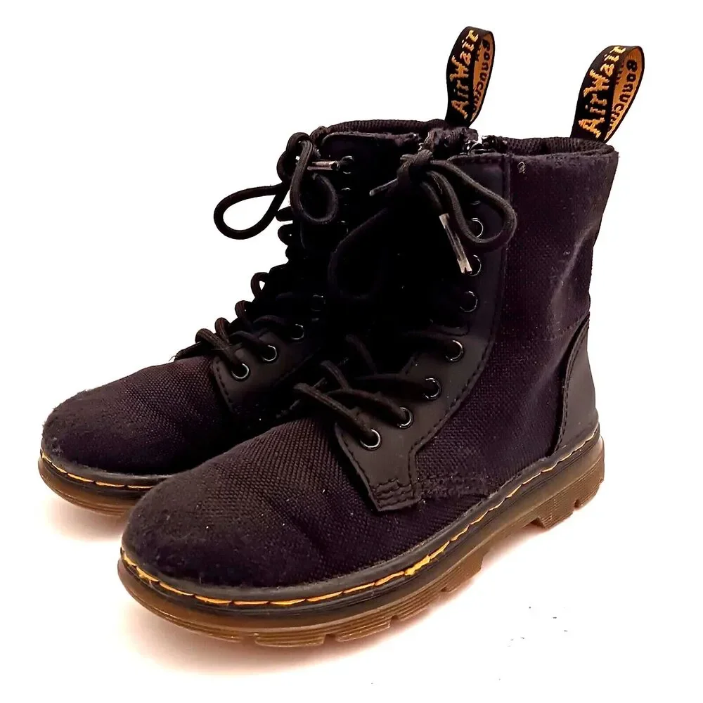Dr Martens Combs Air Wair Combat Boot Blk Tough Poly Kids US 13 Lace Up Side Zip